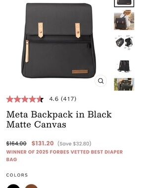 Storksak Black Backpack with Tan Accents
